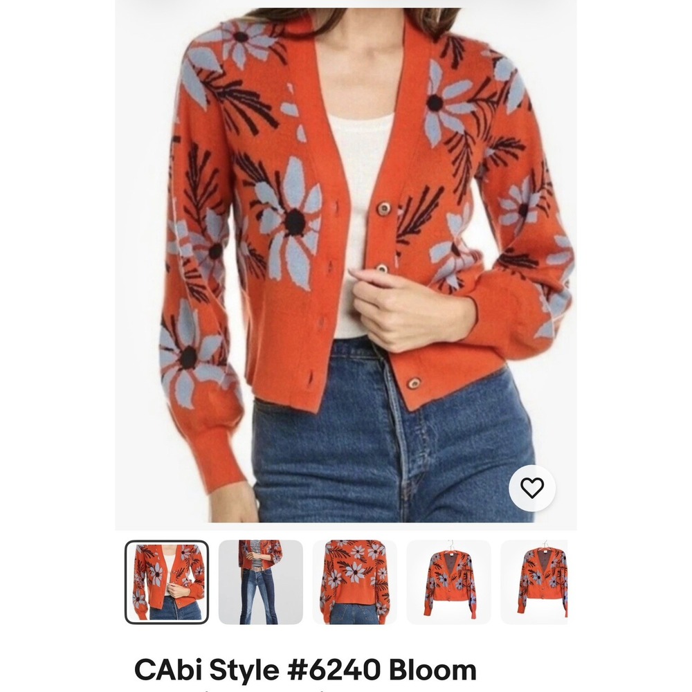 CAbi Style #6240 Bloom Cardigan SZ Large Preppy Colorful Balloon Sleeve floral